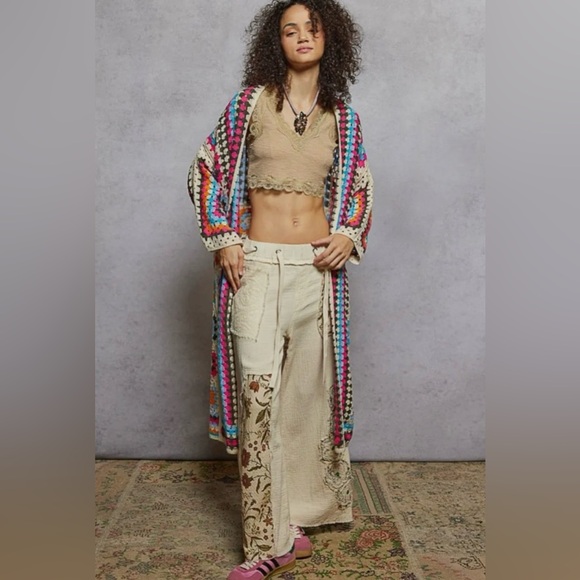 POL Colorful Crochet Cardigan 70s Hippie Boho - Picture 3 of 8